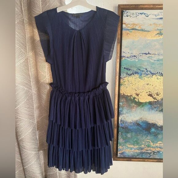 Maje Mini Dress Women Navy Size 2 Pleated Ruffle Tiered - Picture 4 of 13